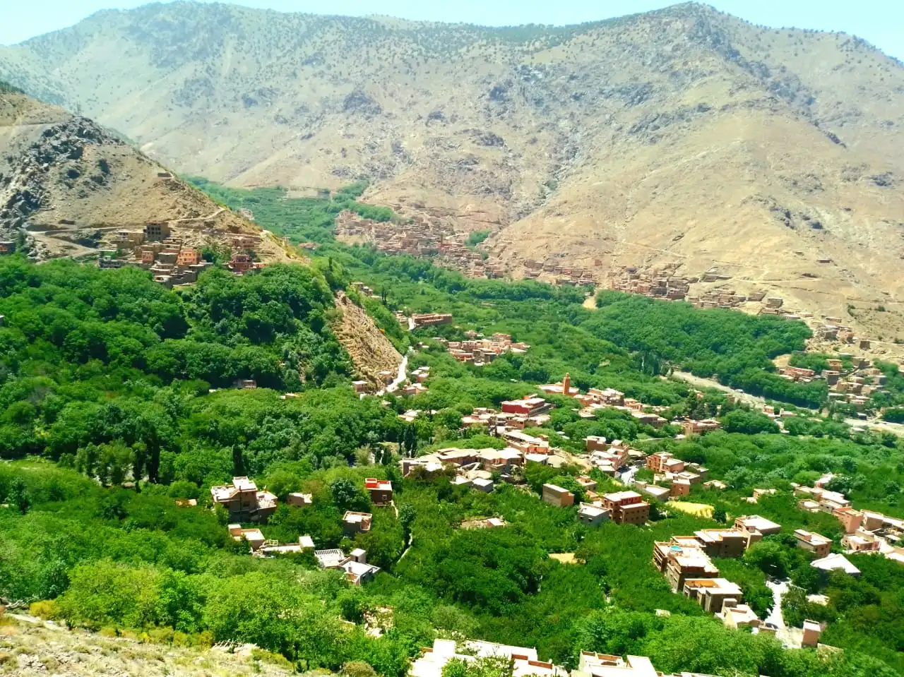 Panoramic view of High Atlas Mountains with Berber villages